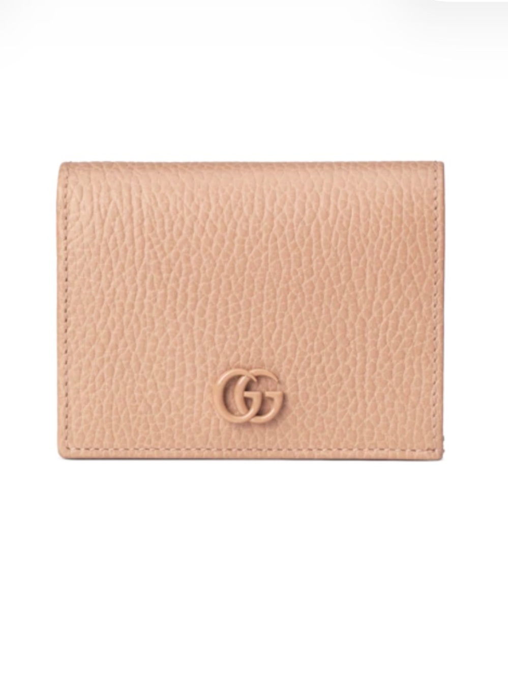 Gucci GG Marmont Card Case Wallet in Pebbled Rose Beige Leather